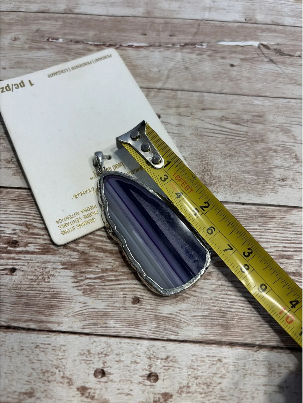 Purple Agate Slice Pendant Nickel Free Silver Tone